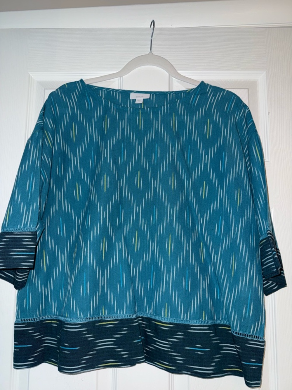 J. Jill Teal Ikat-Style Relaxed Pullover Top